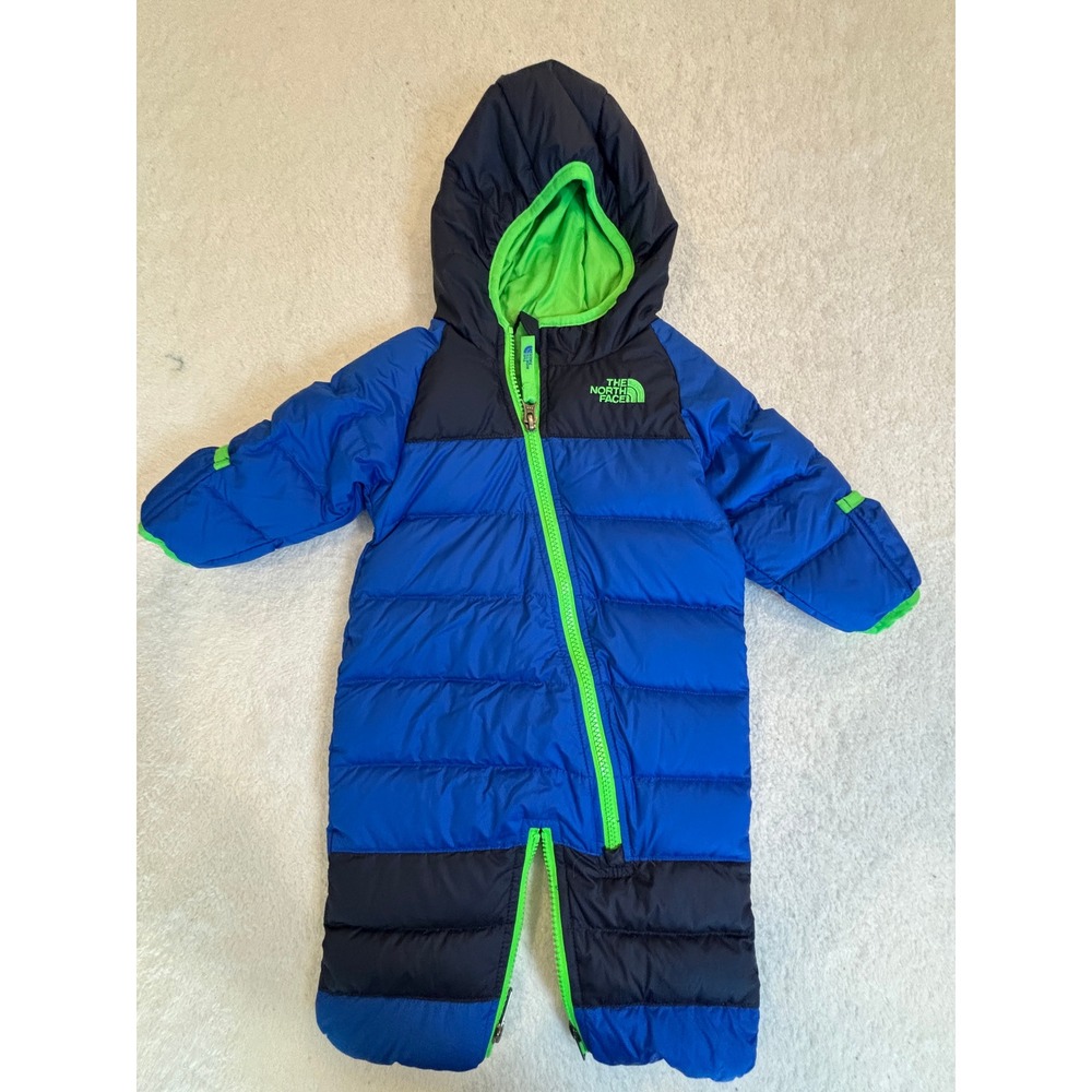 The North Face Infant Hi-Mtn Down Bunting Blue Navy Neon Green‎ 0-3M Puffer Suit